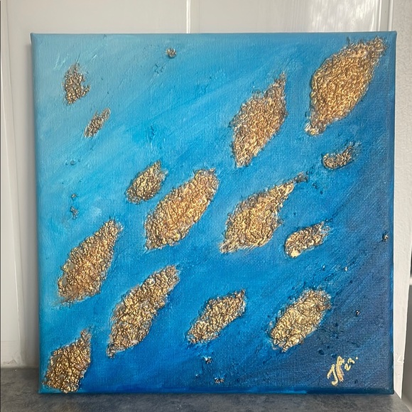 Abstract Gold Fish Textured Canvas Art 8 x 8 in - Picture 2 of 6